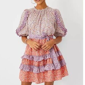 Ann Taylor Floral Ruffle Cottagecore Midi Dress Size 14